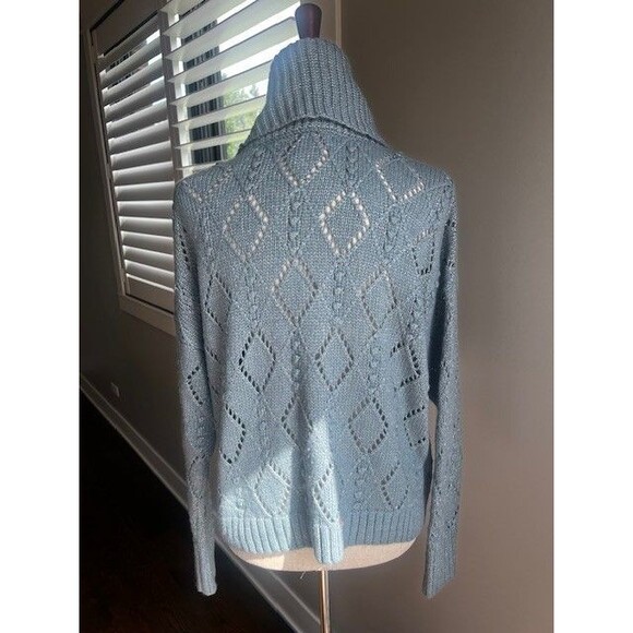 Loft Women's Cropped Cowl Neck Blue Sweater Size Small New With Tags - Picture 3 of 11